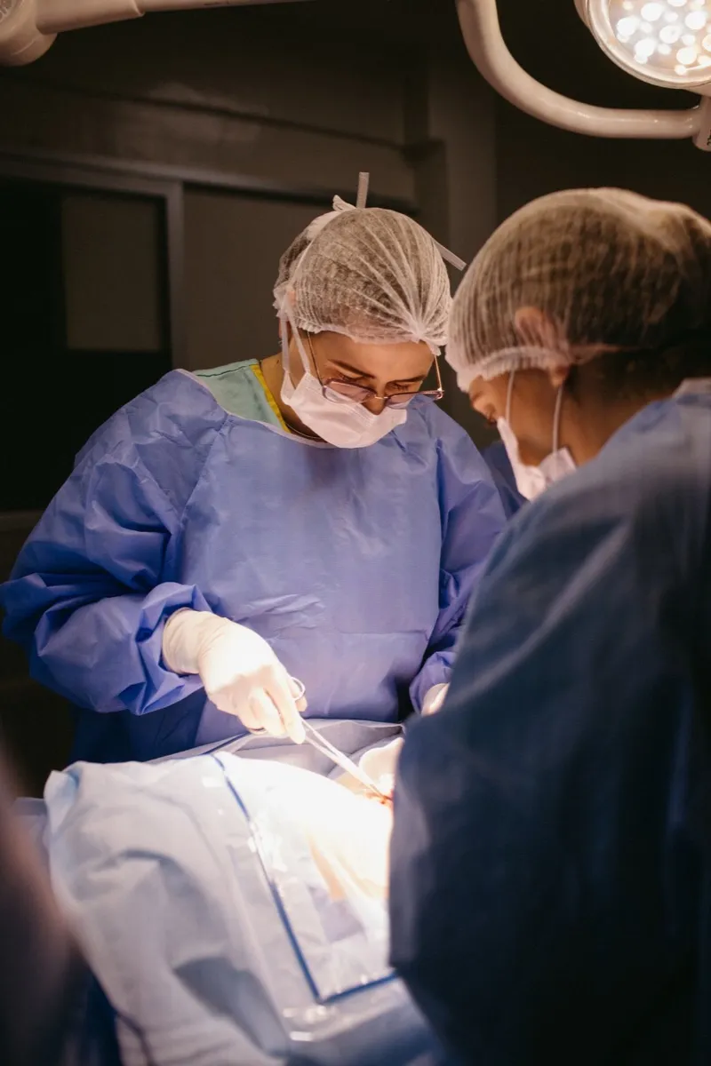 Dos cirujanas veterinarias operando a un paciente en quirófano con instrumental estéril