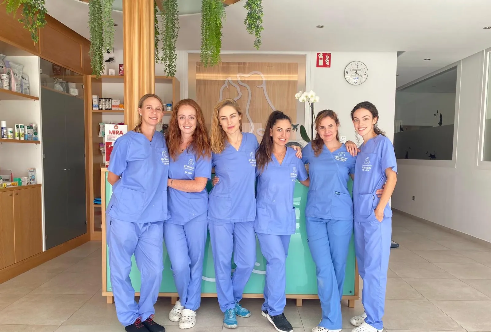 El equipo de la Clínica Veterinaria Rincón de Loix en la recepción de la clínica, Benidorm